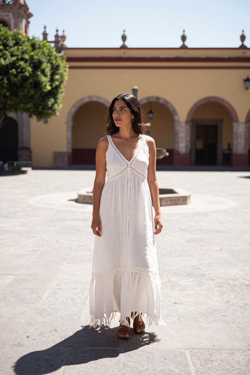 Woman in Merida at The Flat Glare Of Noon Light in in Merida, Mexico