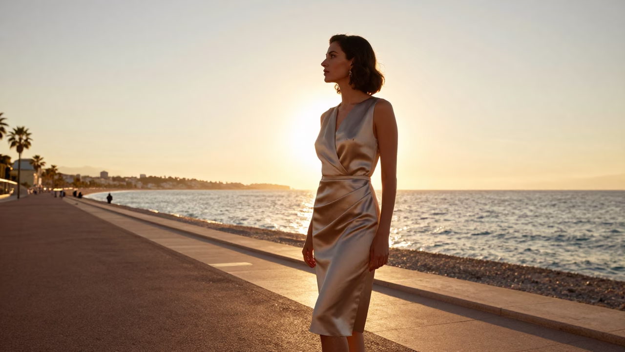 Woman in Nice at Golden Hour in in Nice, France