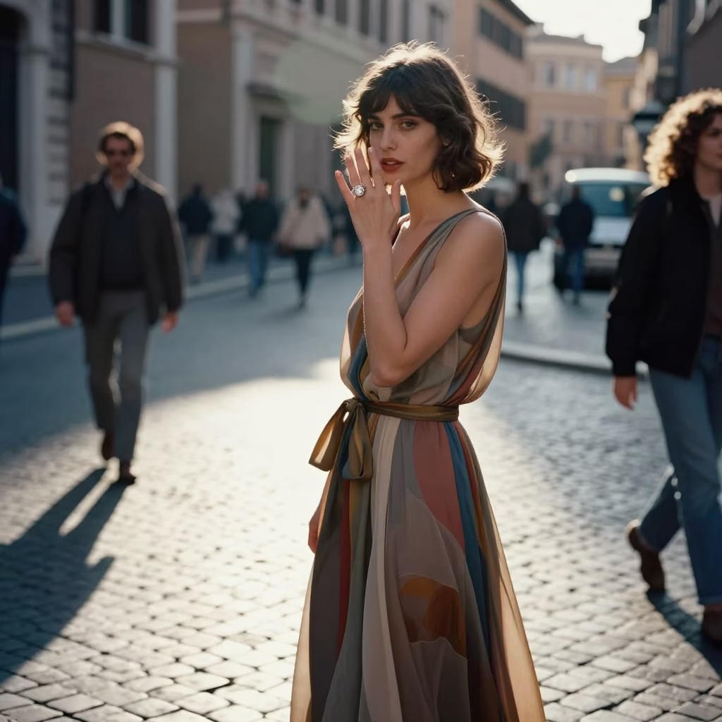 Woman in Rome at The Late Morning Light in in Rome, Italy