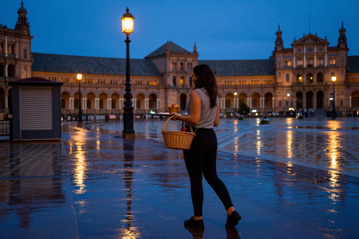 Woman in Seville at Blue Hour in in Seville, Spain