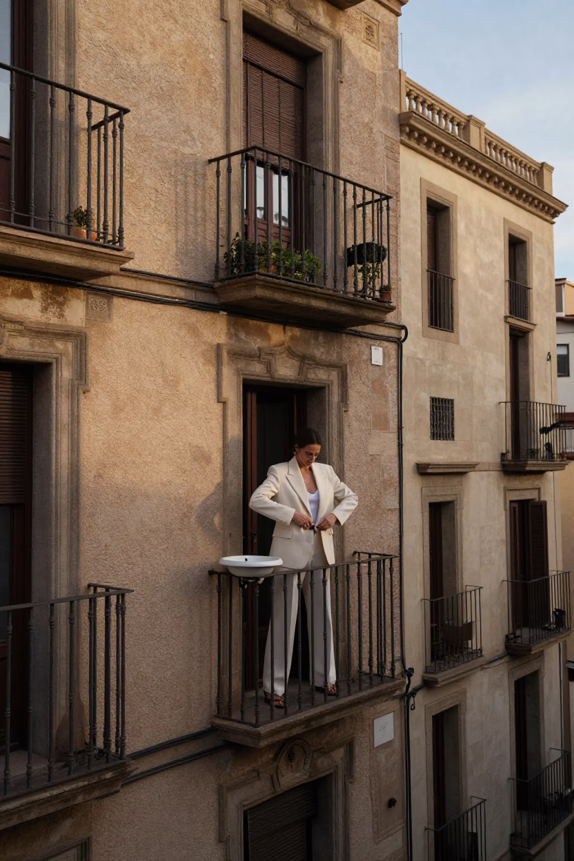 Woman just after sunrise in Barcelona in in Barcelona, Spain