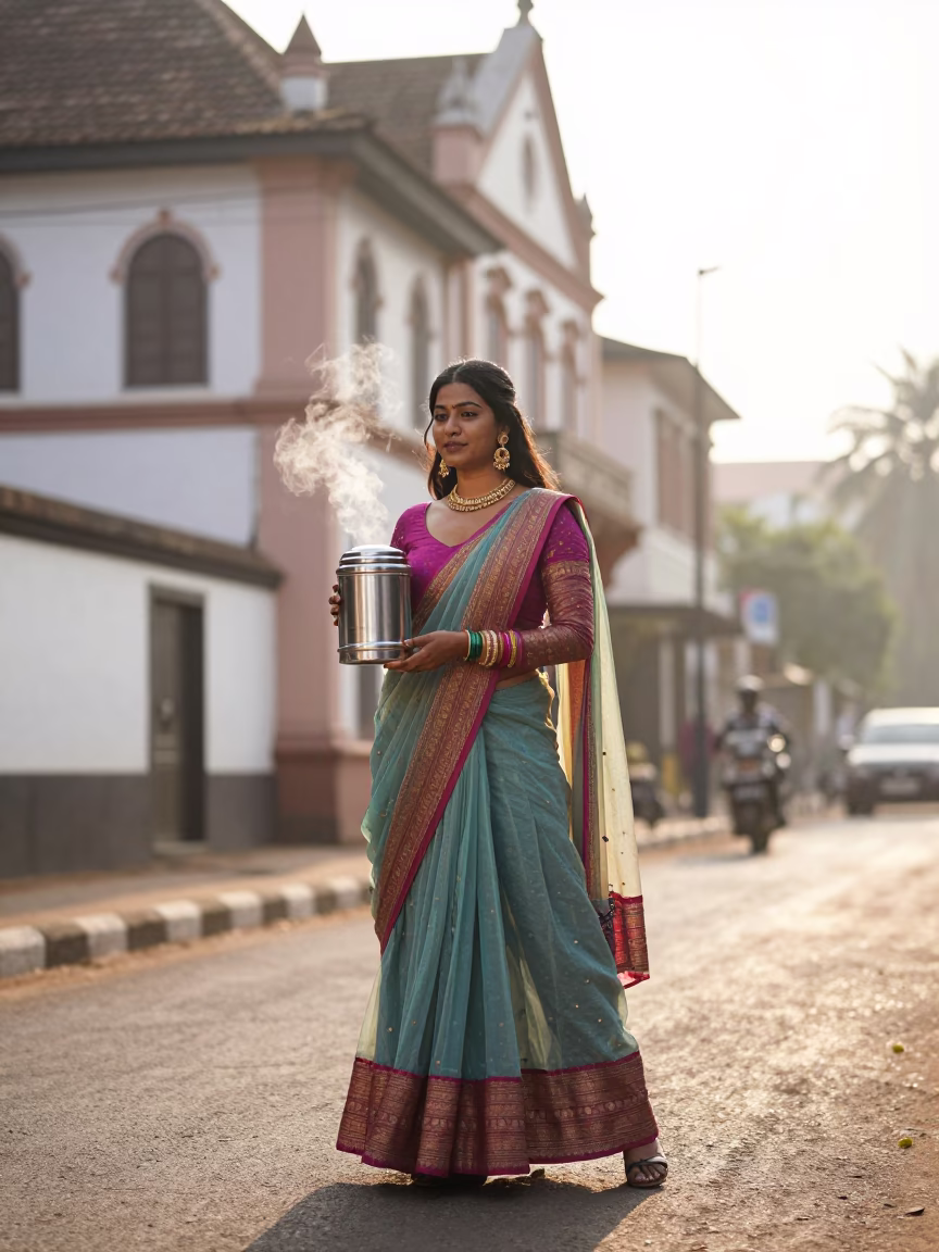 Woman just after sunrise in Kochi in in Kochi, India