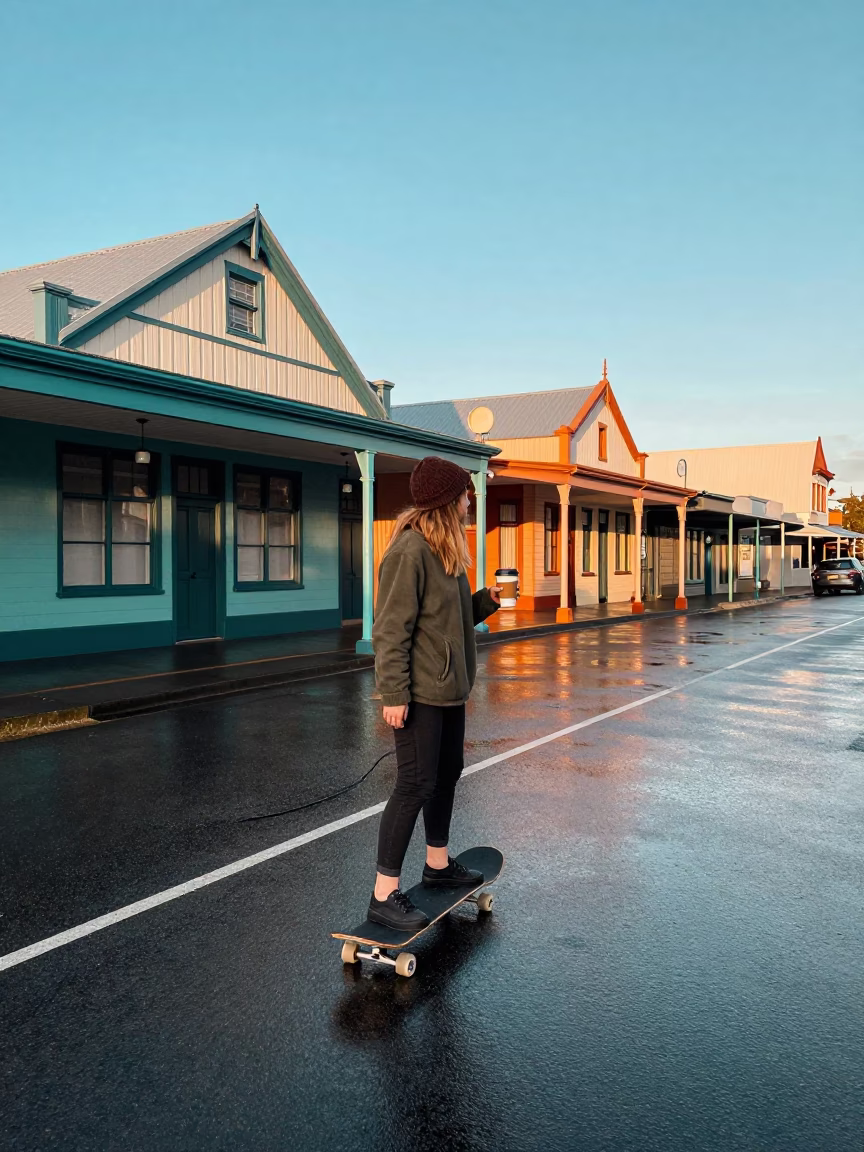 Woman just after sunrise in Wellington in in Wellington, New Zealand