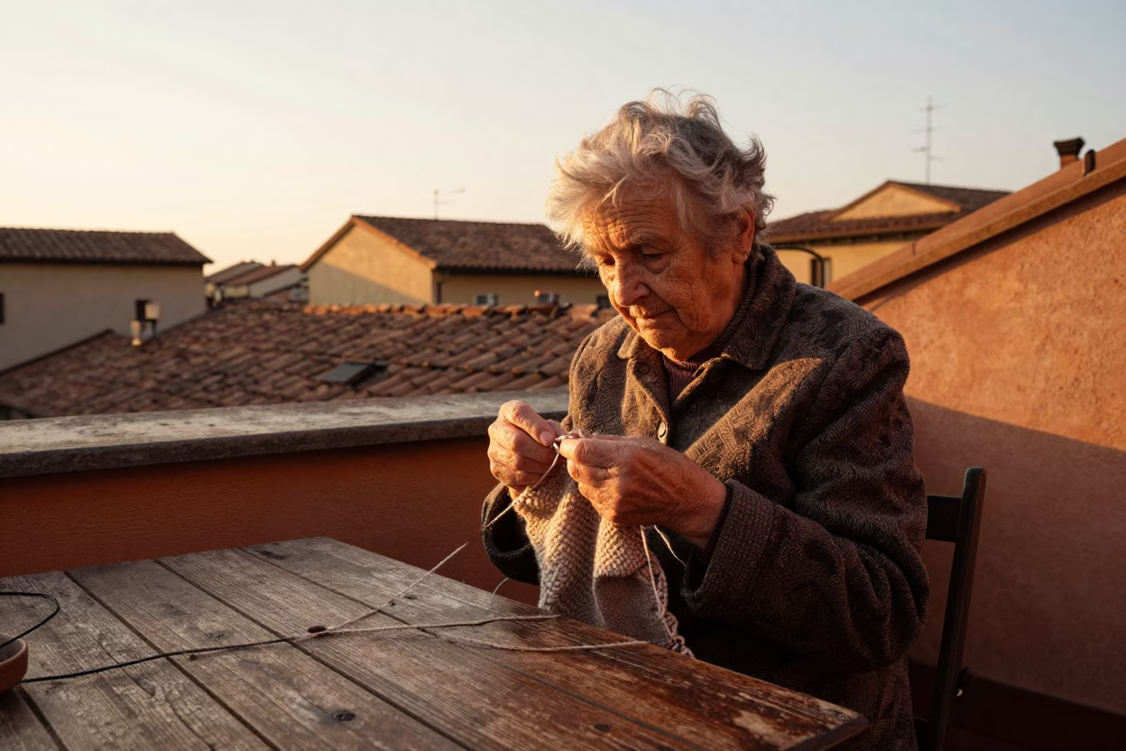 Woman Knitting in Bologna in in Bologna, Italy