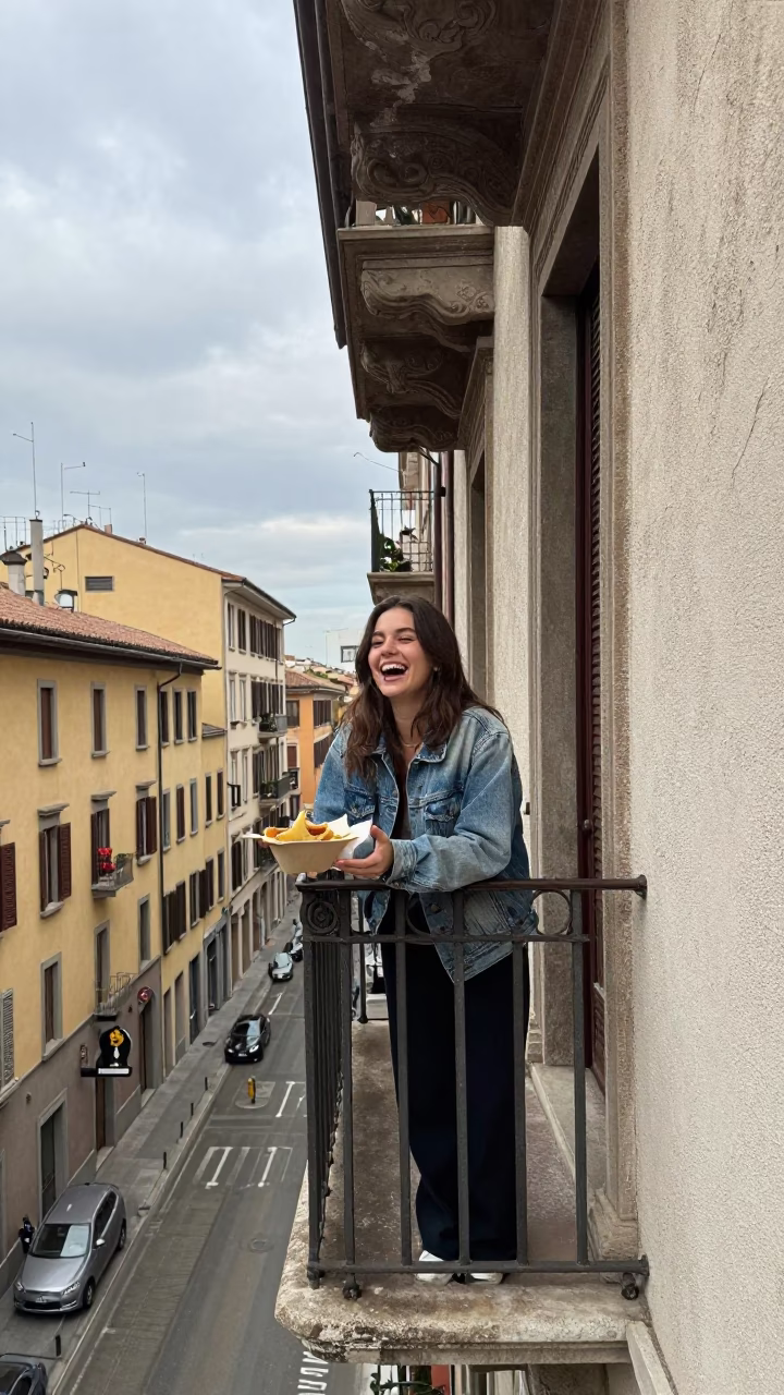 Woman Laughing in Milan in in Milan, Italy