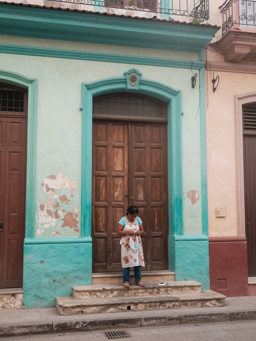 Woman Mending in Havana in in Havana, Cuba