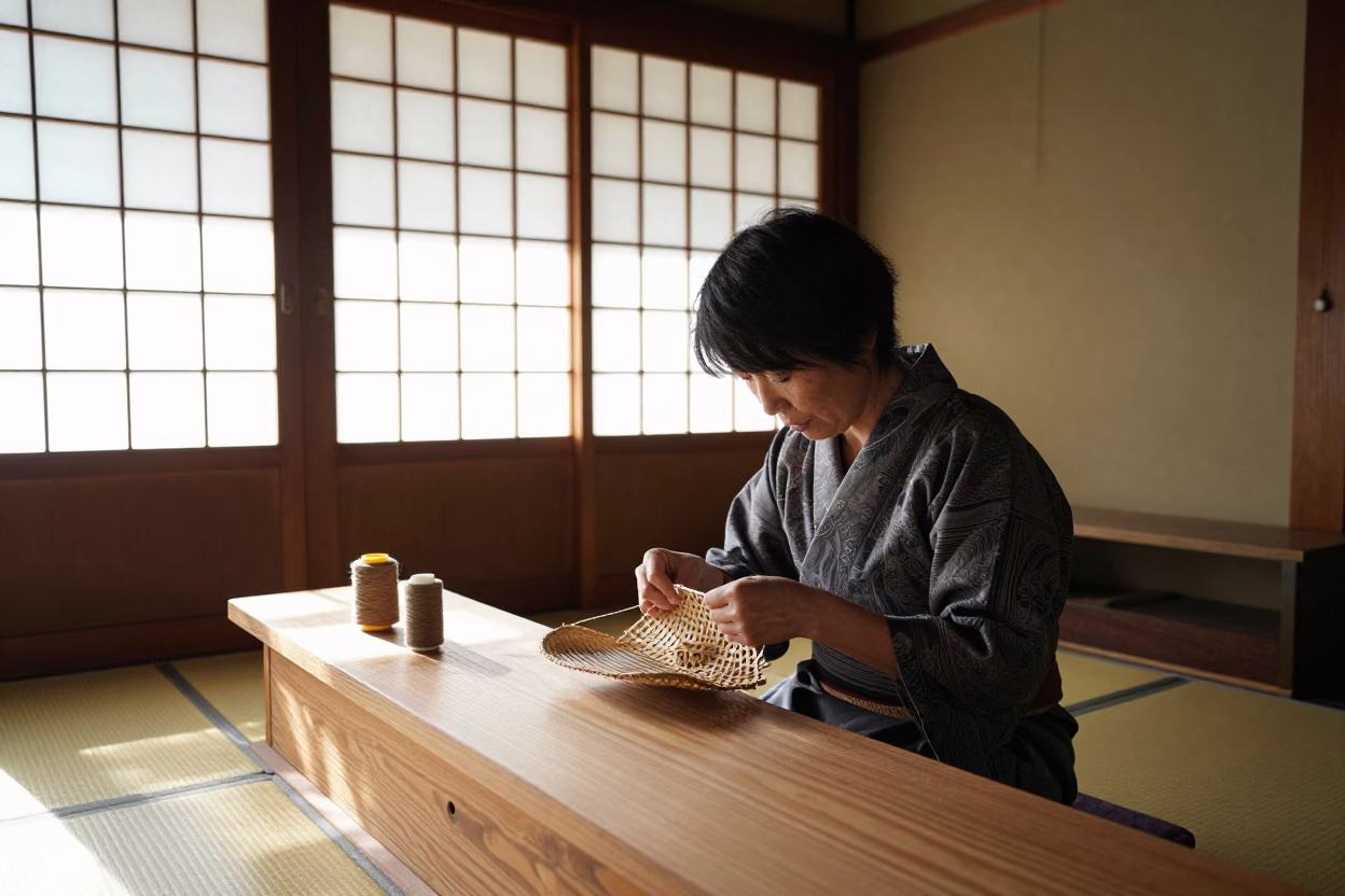 Woman Mending in Kyoto in in Kyoto, Japan
