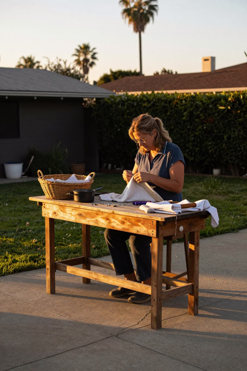 Woman Mending in Los Angeles in in Los Angeles, California, United States