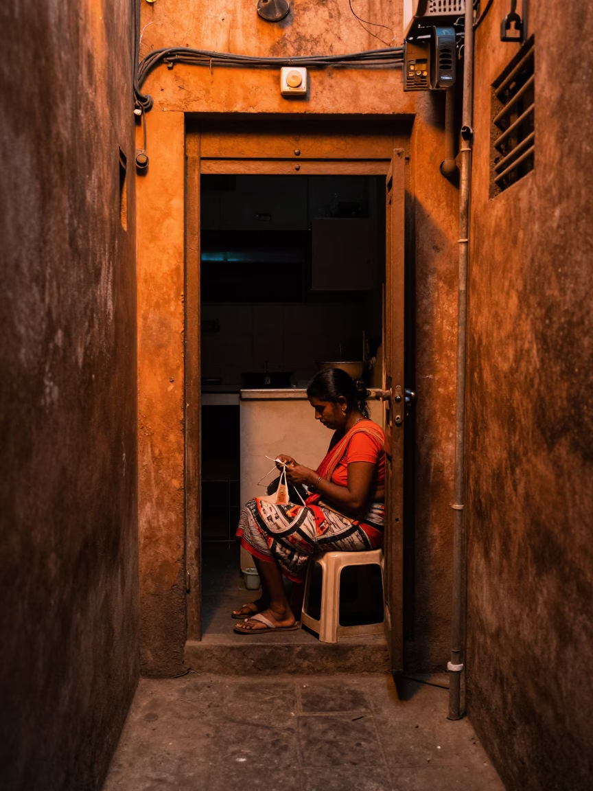 Woman Mending in Mumbai in in Mumbai, India