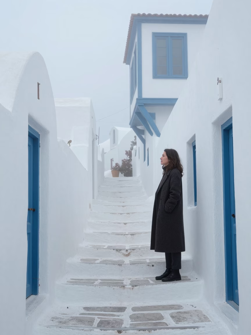 Woman Pausing in Athens in in Athens, Greece