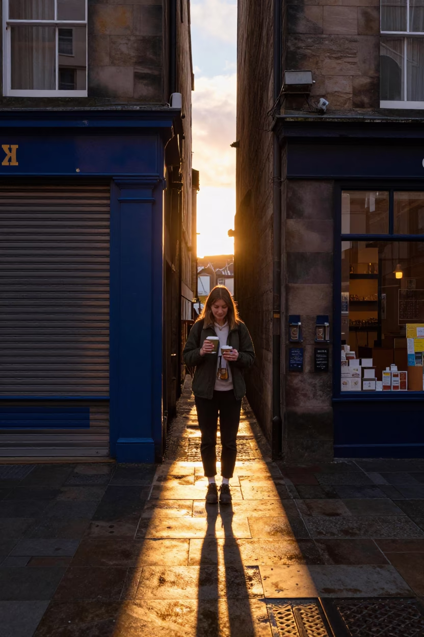 Woman Pausing in Edinburgh in in Edinburgh, United Kingdom