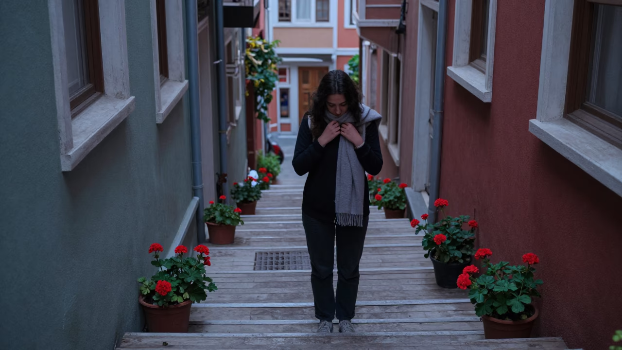 Woman Pausing in Istanbul in in Istanbul, Turkey