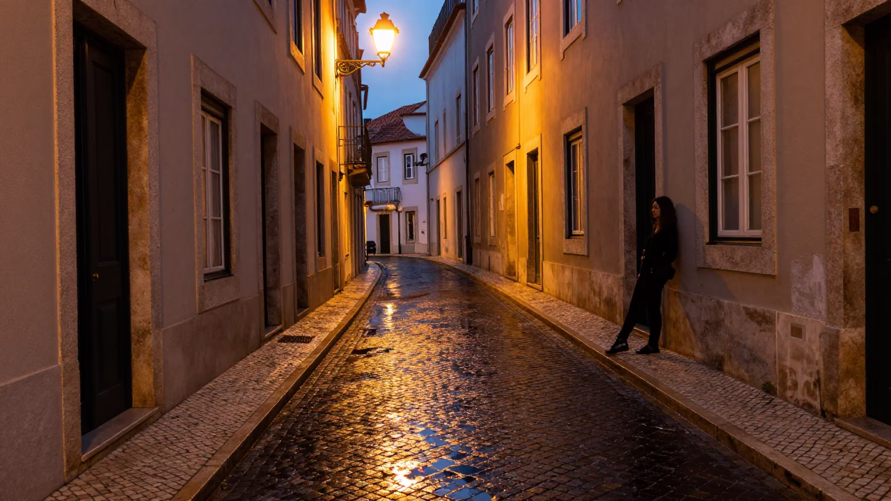 Woman Pausing in Lisbon in in Lisbon, Portugal