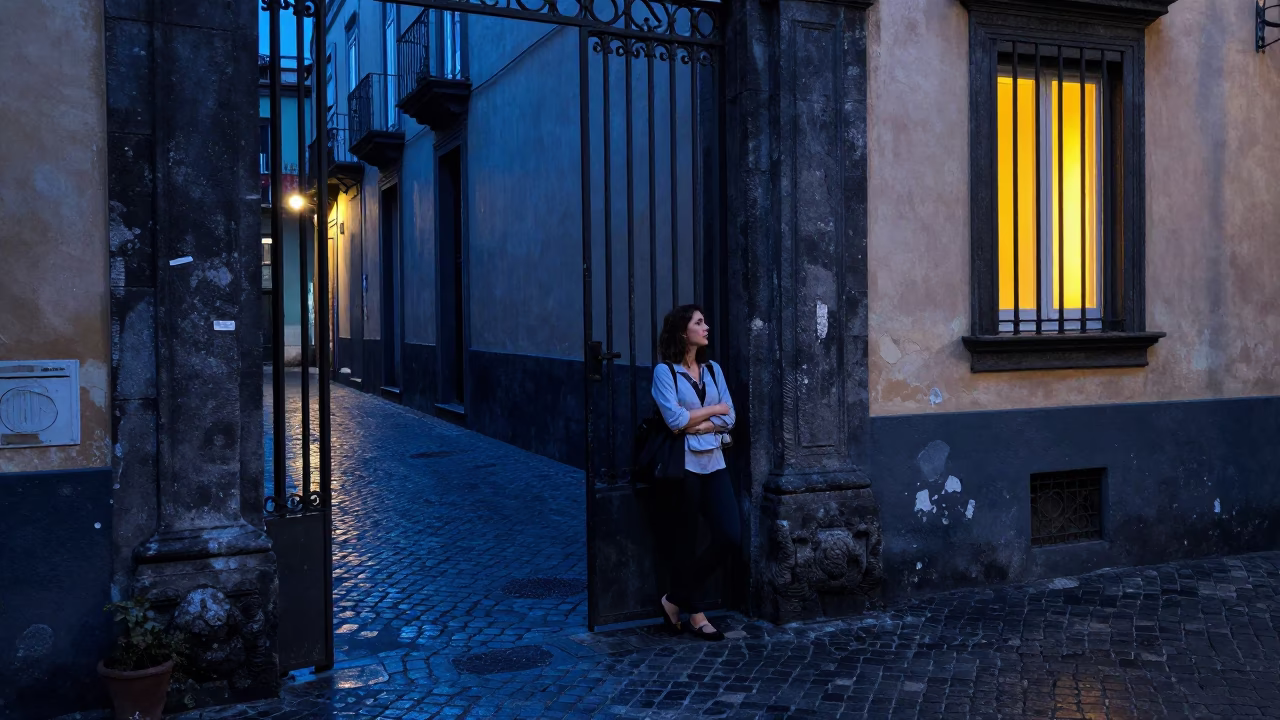 Woman Pausing in Naples in in Naples, Italy