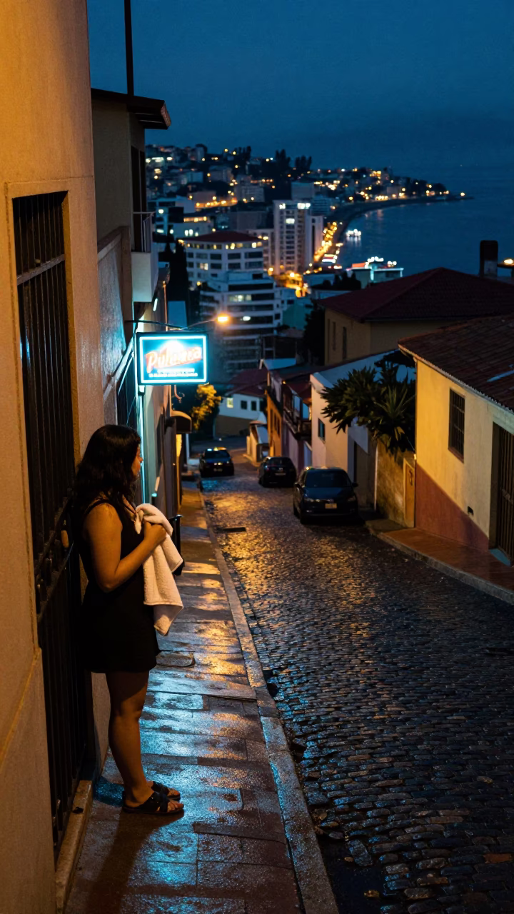 Woman Pausing in Valparaiso in in Valparaiso, Chile