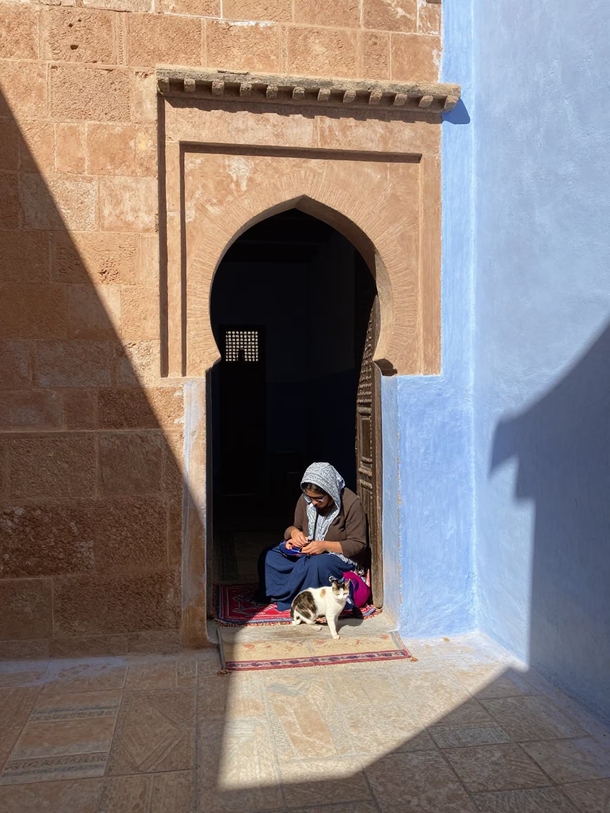 Woman Sewing in Essaouira in in Essaouira, Morocco