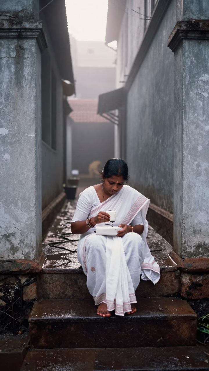 Woman Sewing in Kochi in in Kochi, India