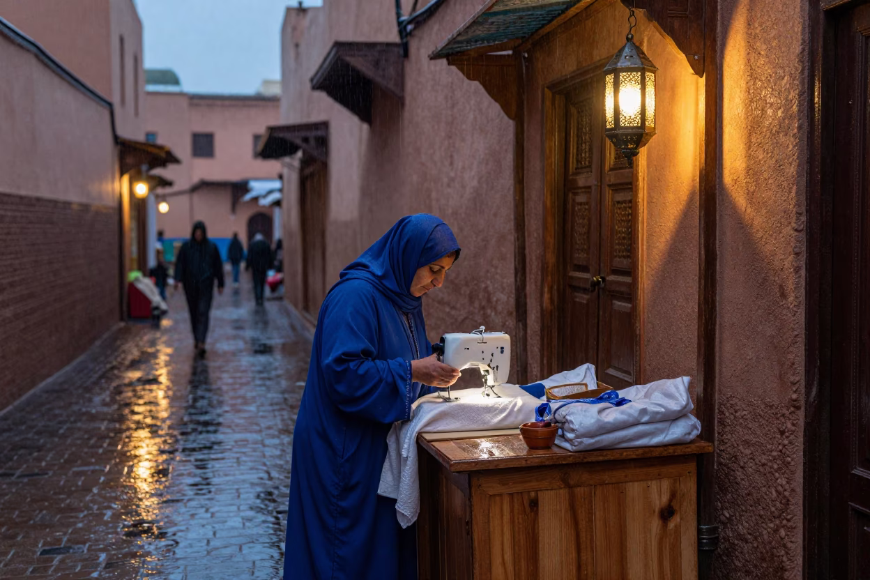 Woman Sewing in Marrakech in in Marrakech, Morocco