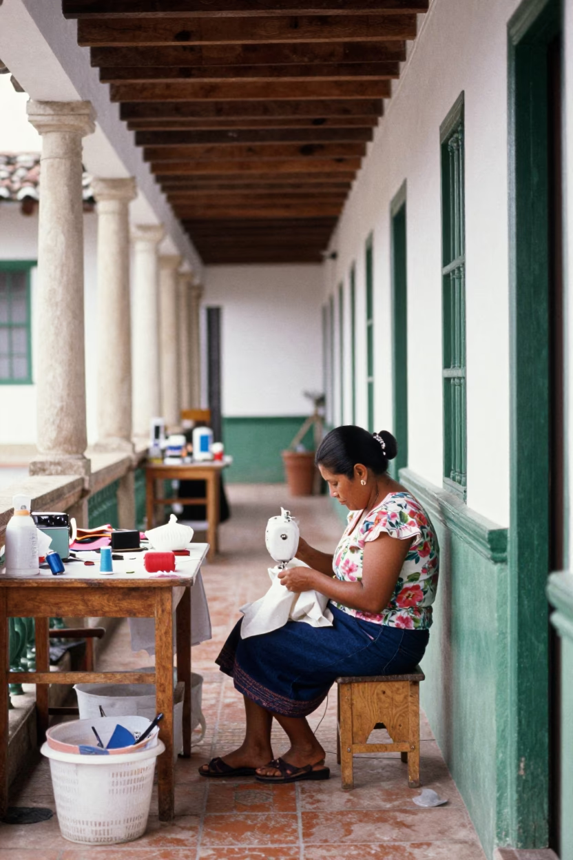 Woman Sewing in Medellin in in Medellin, Colombia