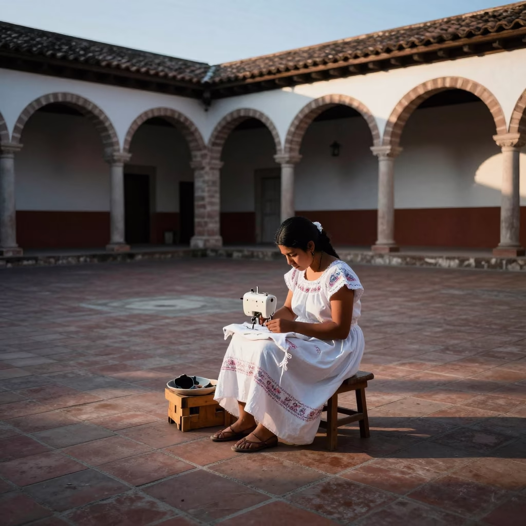 Woman Sewing in Merida in in Merida, Mexico