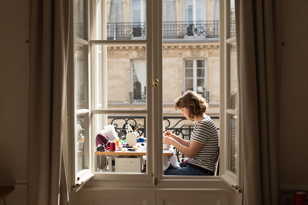 Woman Sewing in Paris in in Paris, France