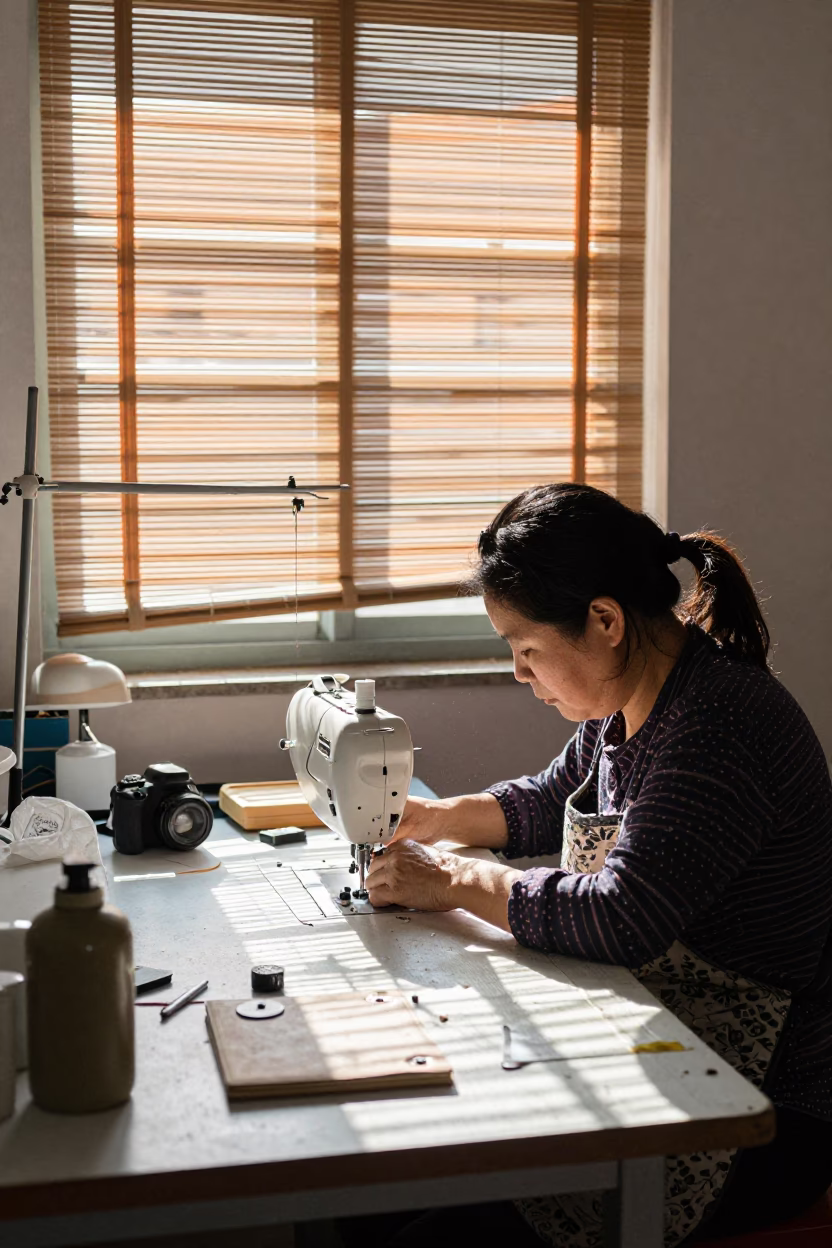 Woman Sewing in Shanghai in in Shanghai, China