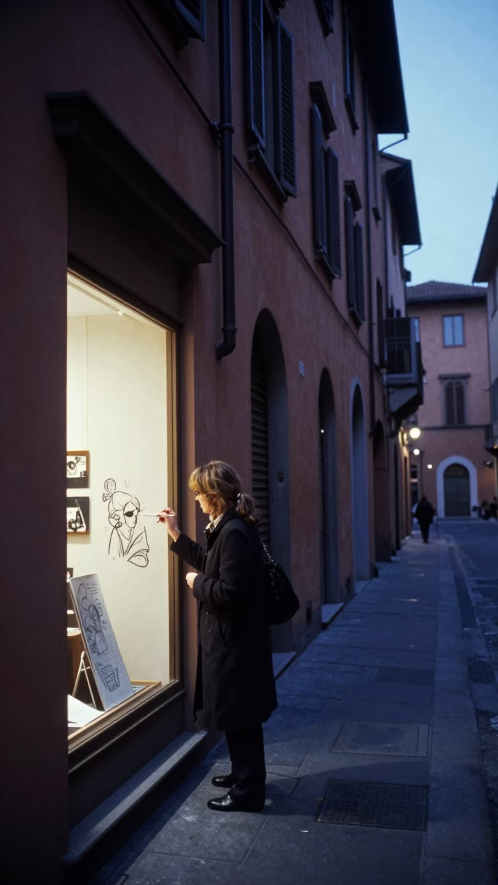 Woman Sketching in Bologna in in Bologna, Italy