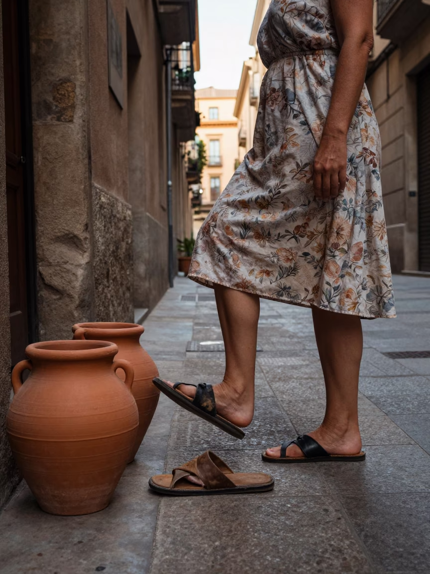 Woman Stepping in Barcelona in in Barcelona, Spain