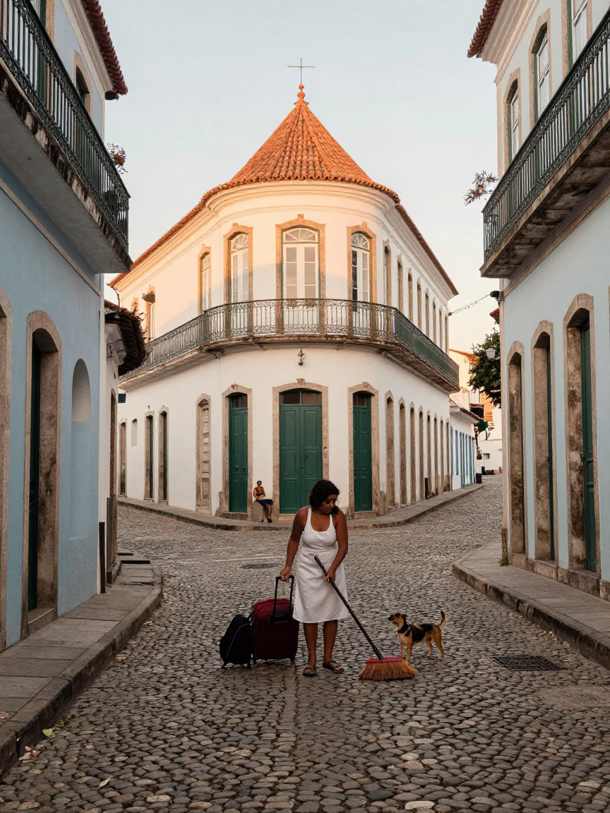 Woman Sweeping in Salvador in in Salvador, Brazil