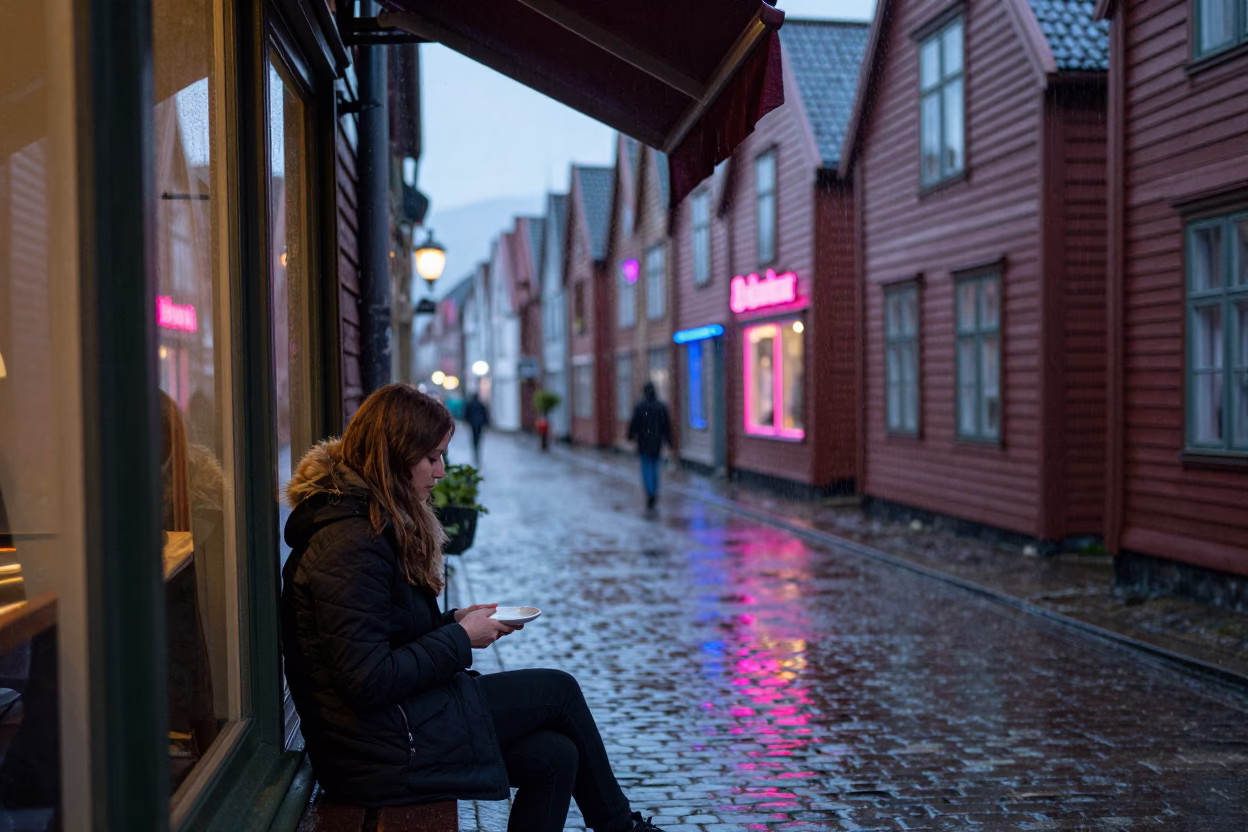 Woman Waiting in Bergen in in Bergen, Norway