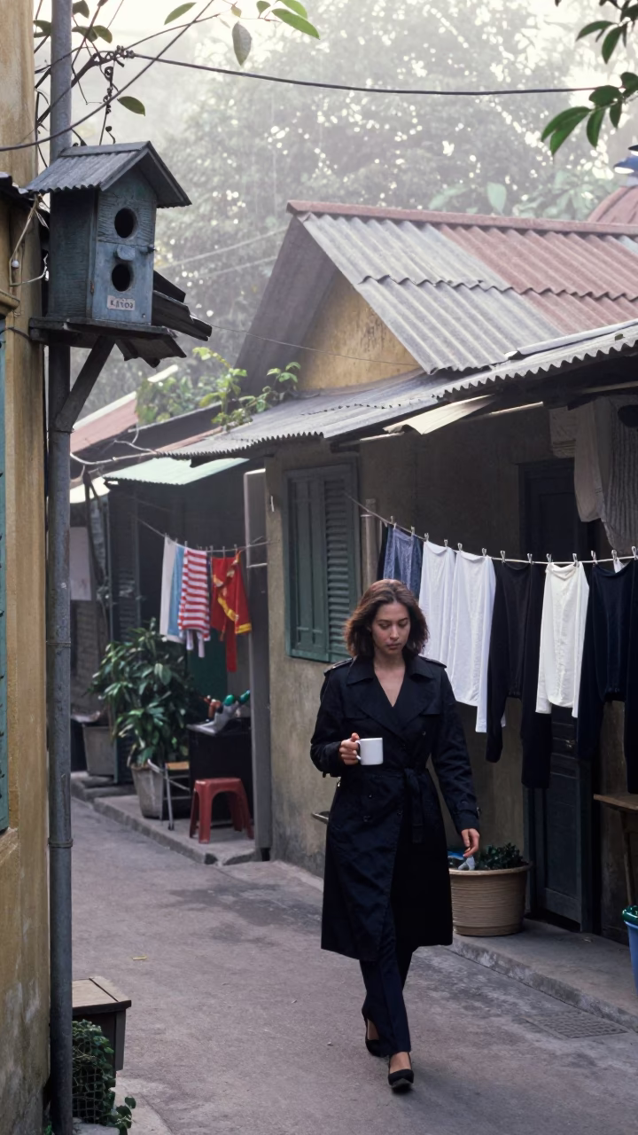 Woman Walking in Hanoi in in Hanoi, Vietnam