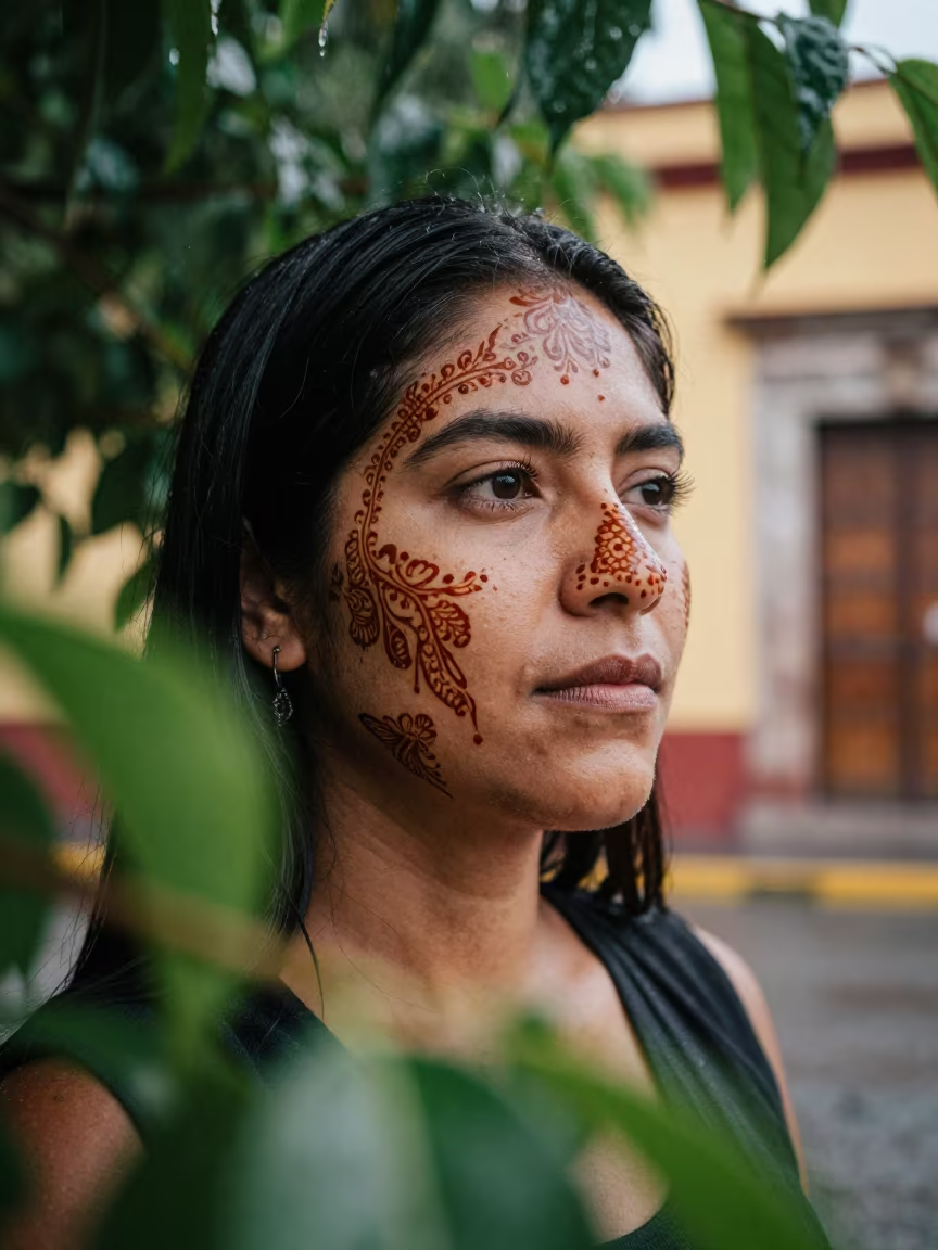 Woman With Henna Patterns in Mexico City in in Santa Maria la Ribera, Mexico City
