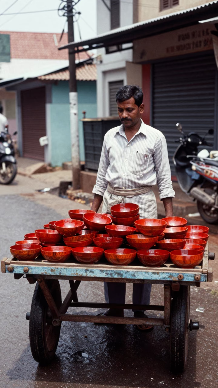Wood Bowls in Kochi at Midday Light in in Kochi, India