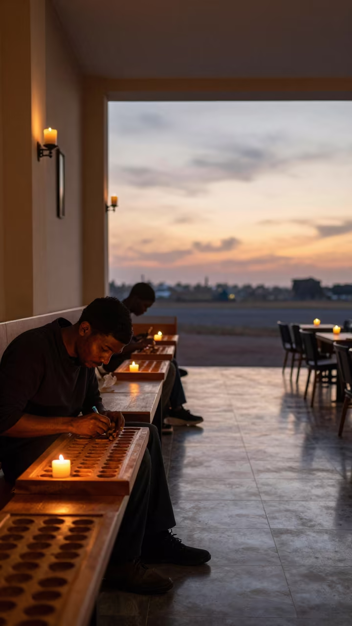Wood Carver in Bauchi Cafe Evening Glow in in a cafe in Bauchi