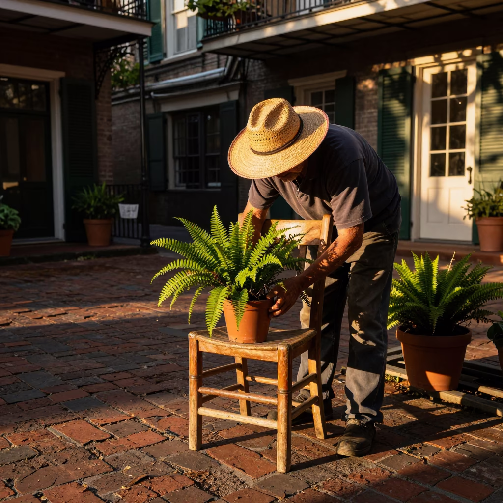 Wood Chair at Honeyed Evening Light in New Orleans in in New Orleans, Louisiana, United States