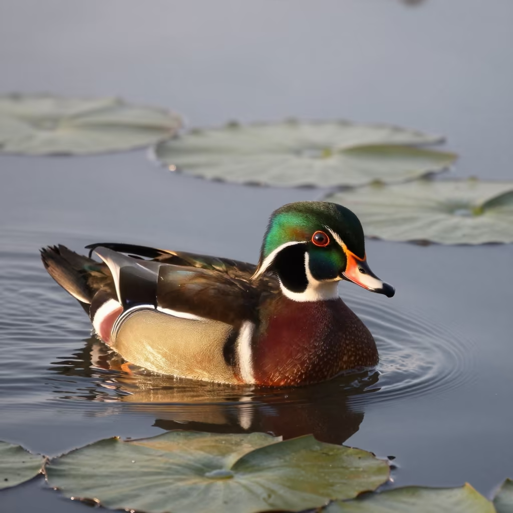 Wood Duck in Swiss Spring Mist in in Switzerland