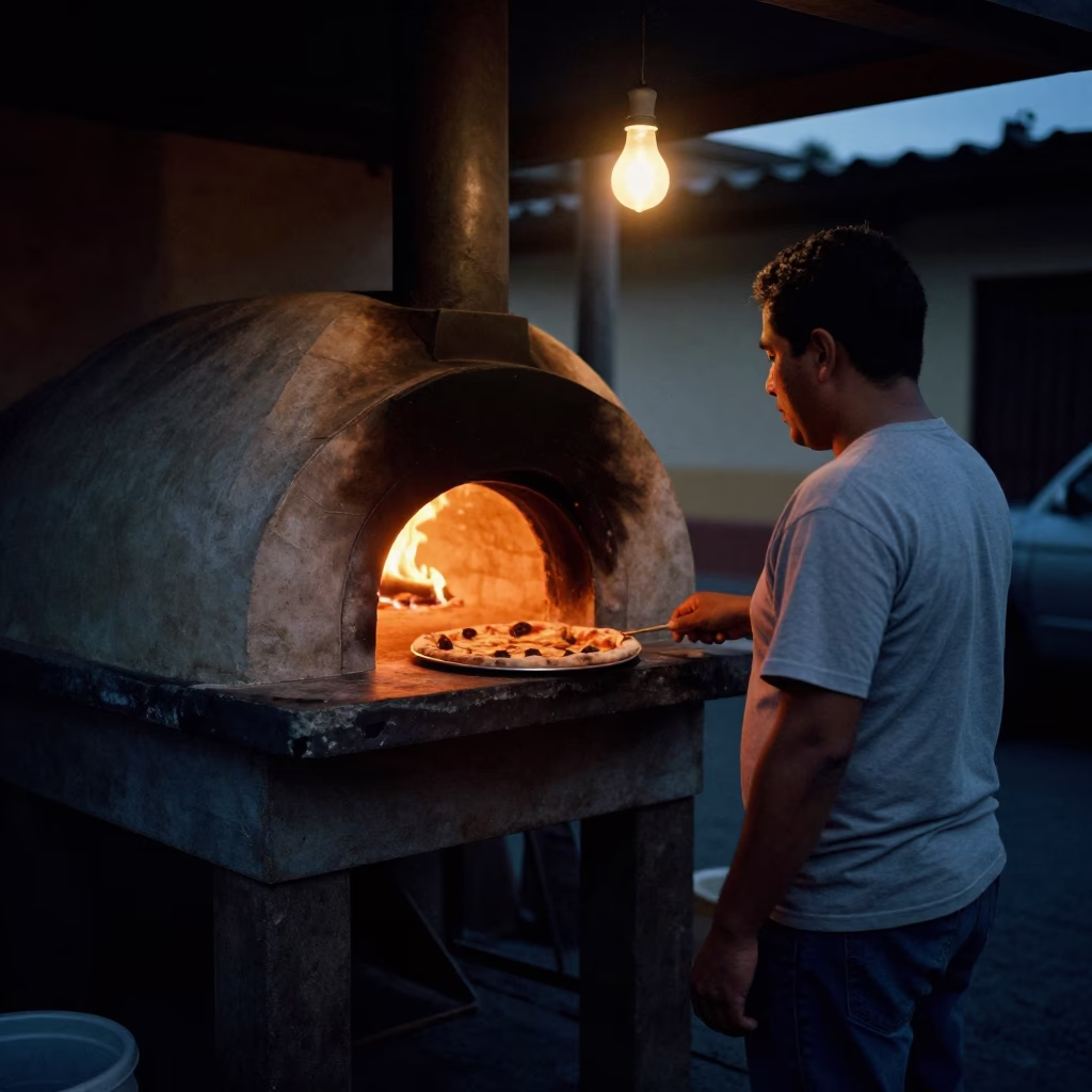 Wood-Fired Pizza at The Predawn Darkness Light in Medellin in in Medellin, Colombia