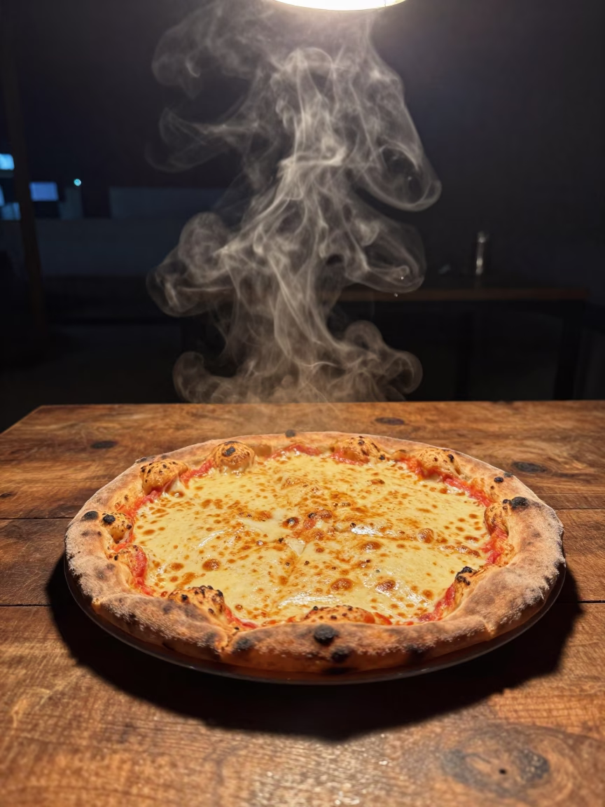 Wood-fired Pizza Rustic Table Faisalabad Night in on a rustic wooden table in Faisalabad