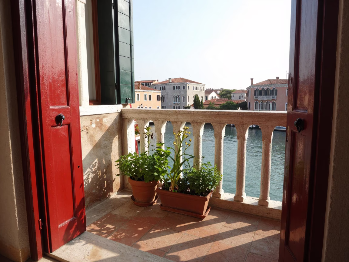 Wood Shutter just after sunrise in Venice in in Venice, Italy