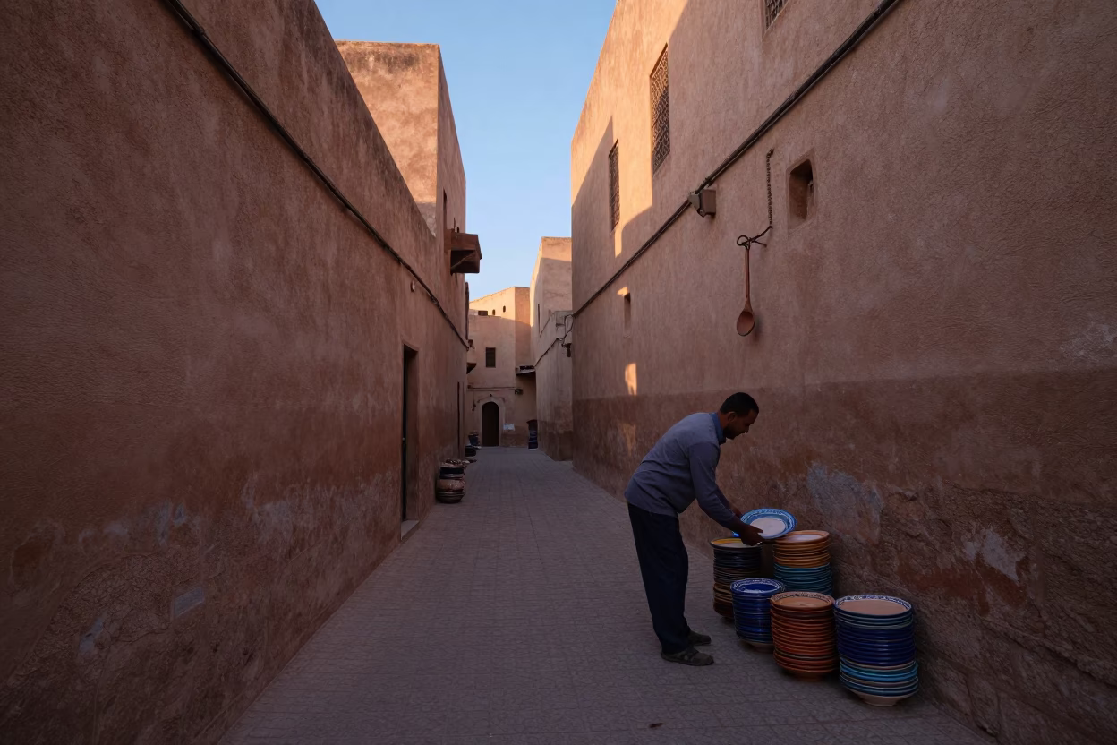 Wood Spoon in Fez at Nautical Dawn Light in in Fez, Morocco