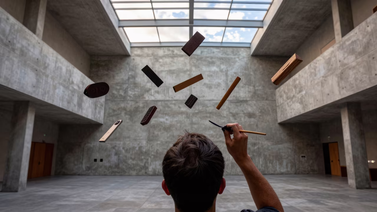 Woodblock Artist Floating in Auckland Hall in in a ceremonial hall in Auckland