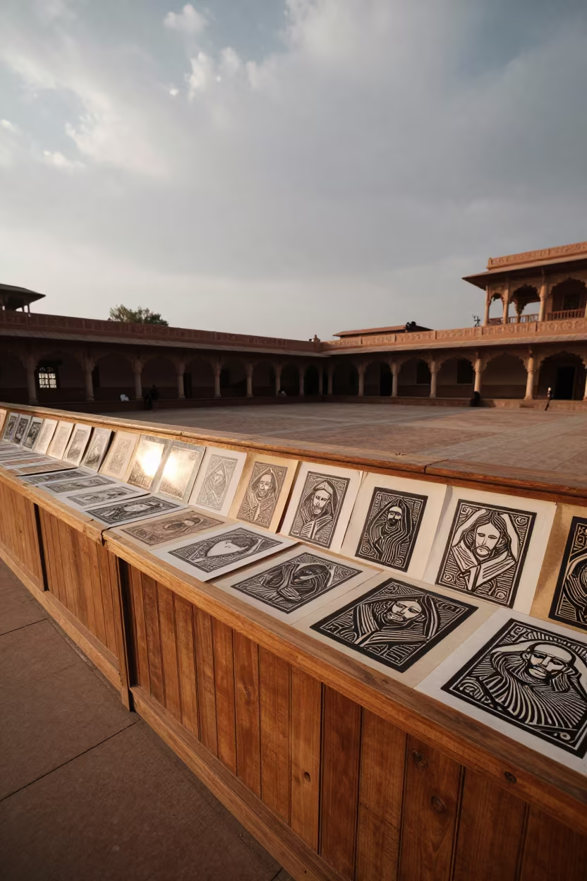 Woodblock Print Counter in Jhelum Prayer Hall in in a prayer hall in Jhelum