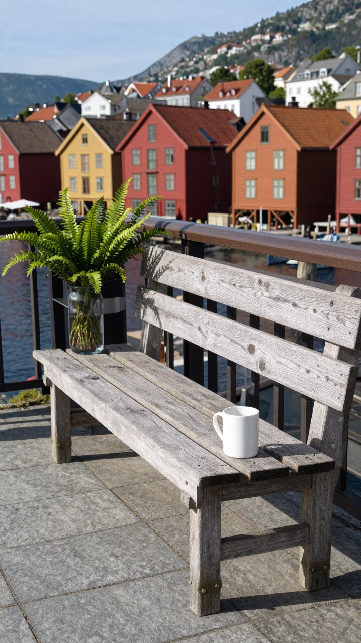 Wooden Bench in Bergen in in Bergen, Norway