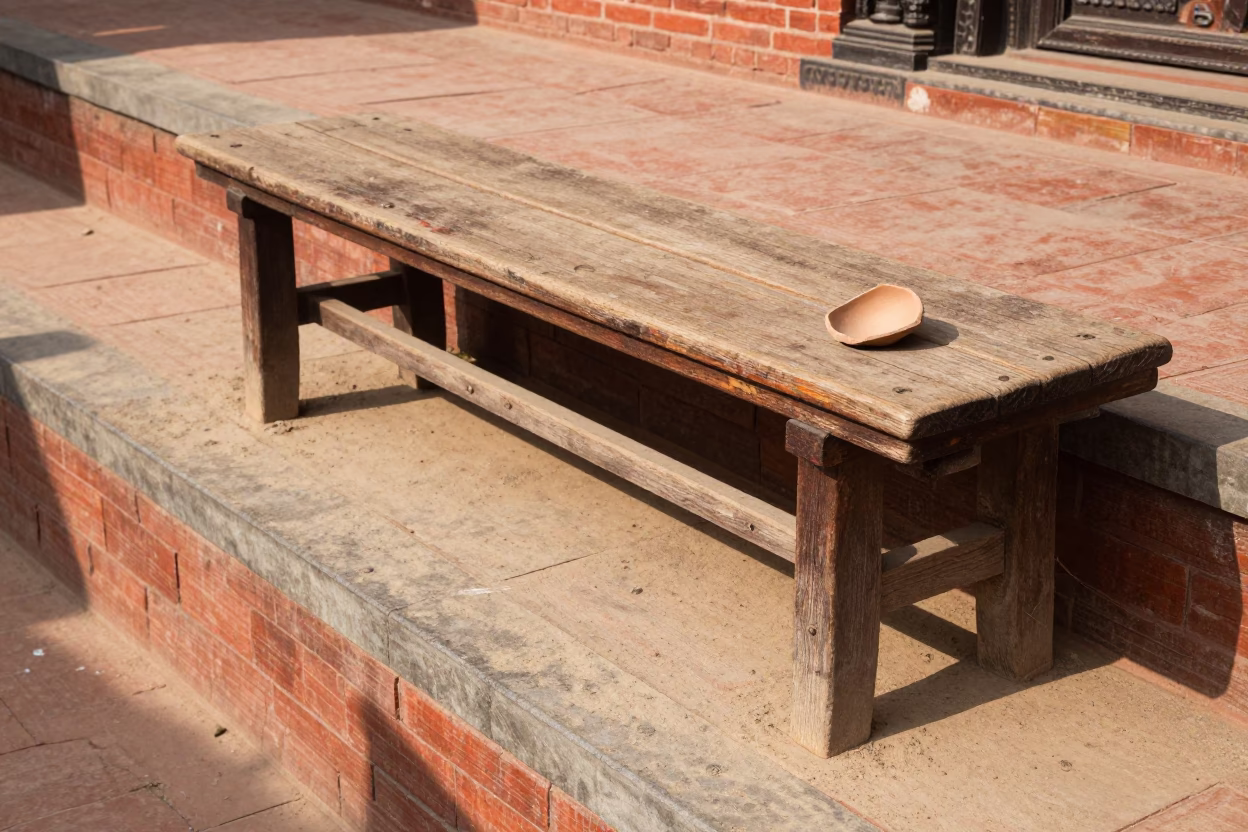 Wooden Bench in Kathmandu in in Kathmandu, Nepal