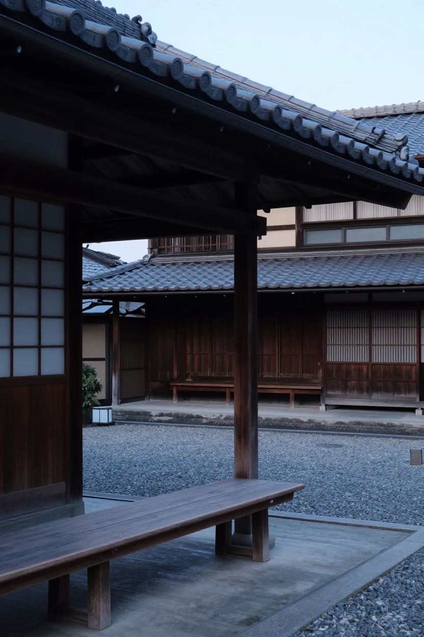 Wooden Bench in Kyoto in in Kyoto, Japan