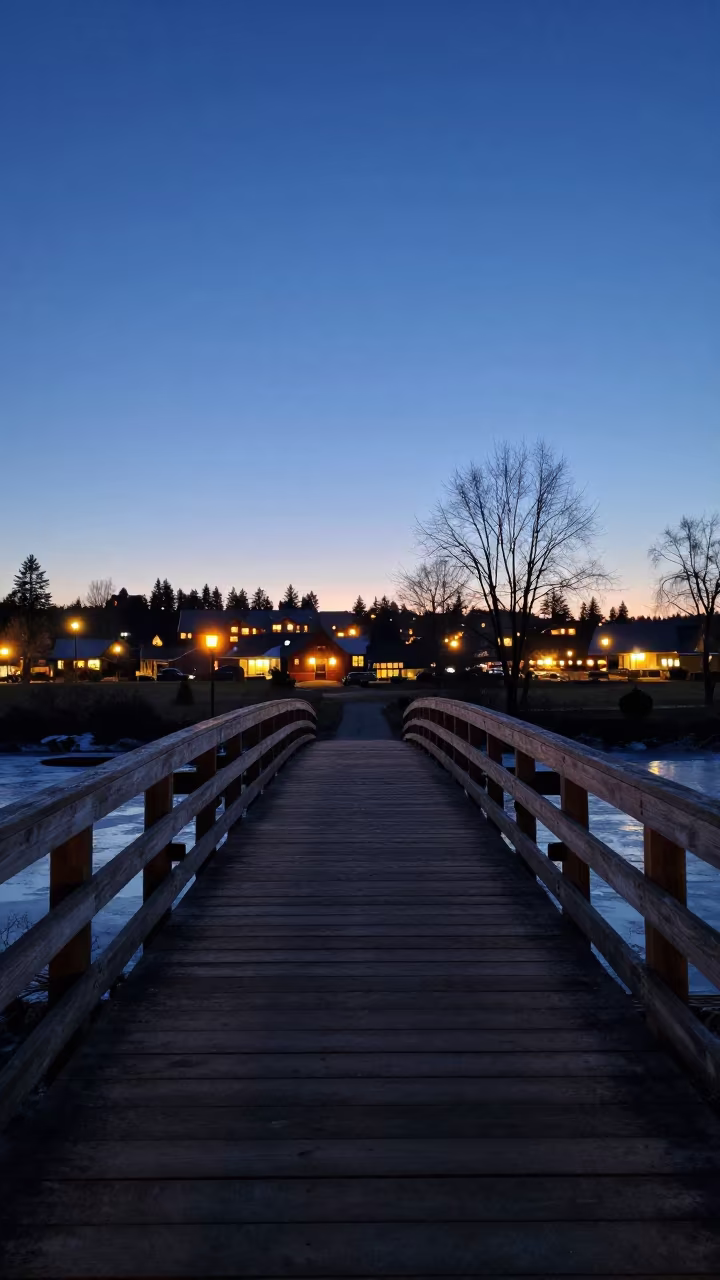 Wooden Bridge Over Frozen Brook Twilight Vancouver in near Vancouver