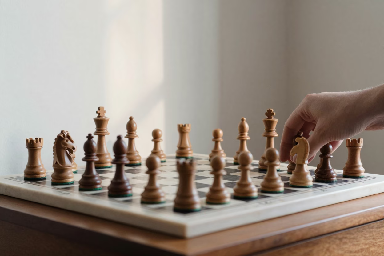 Wooden Chess Set on Marble Board Hefei in on a bedside table in Hefei