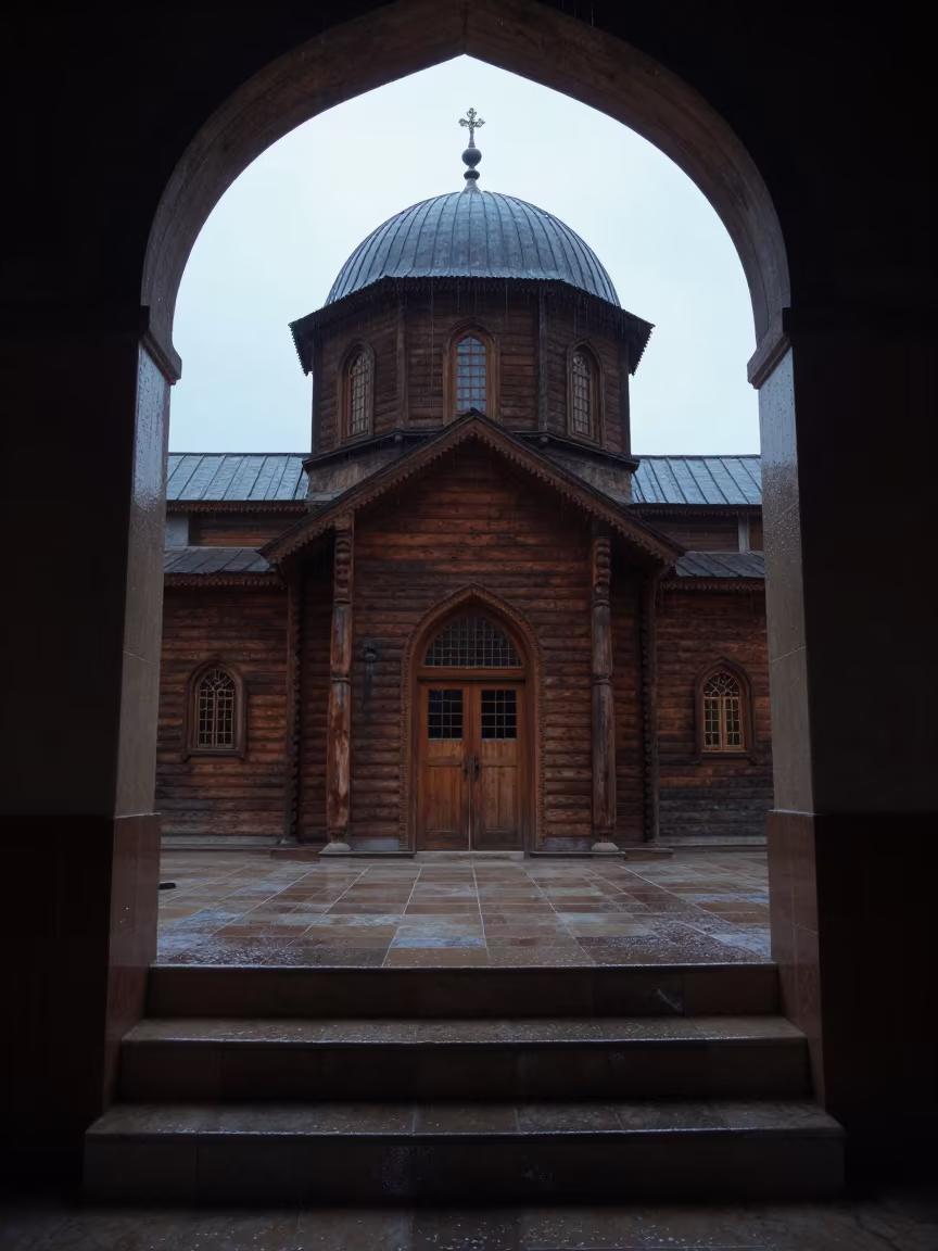 Wooden Church Onion Dome in Giza Stair Hall in inside a tiled stair hall in Giza
