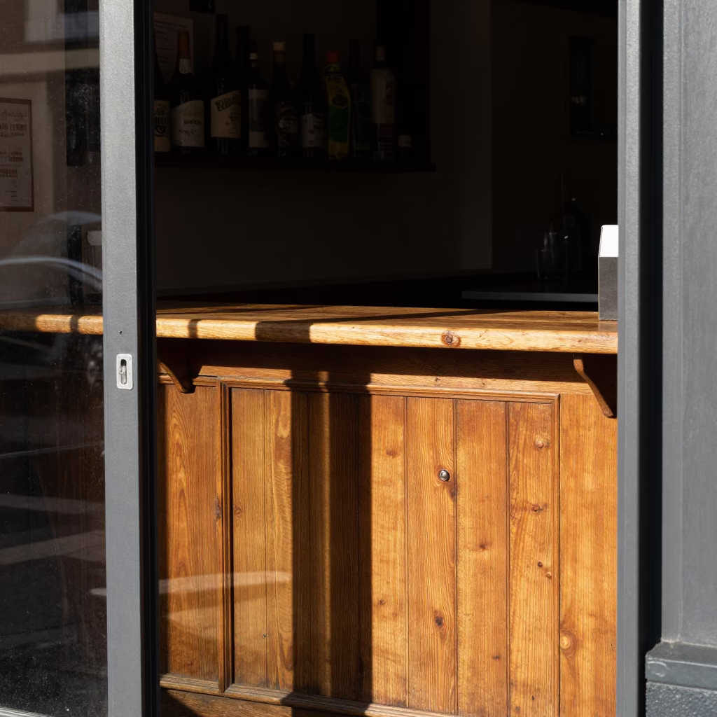 Wooden Counter at Clear Late-afternoon Light in Bilbao in in Bilbao, Spain