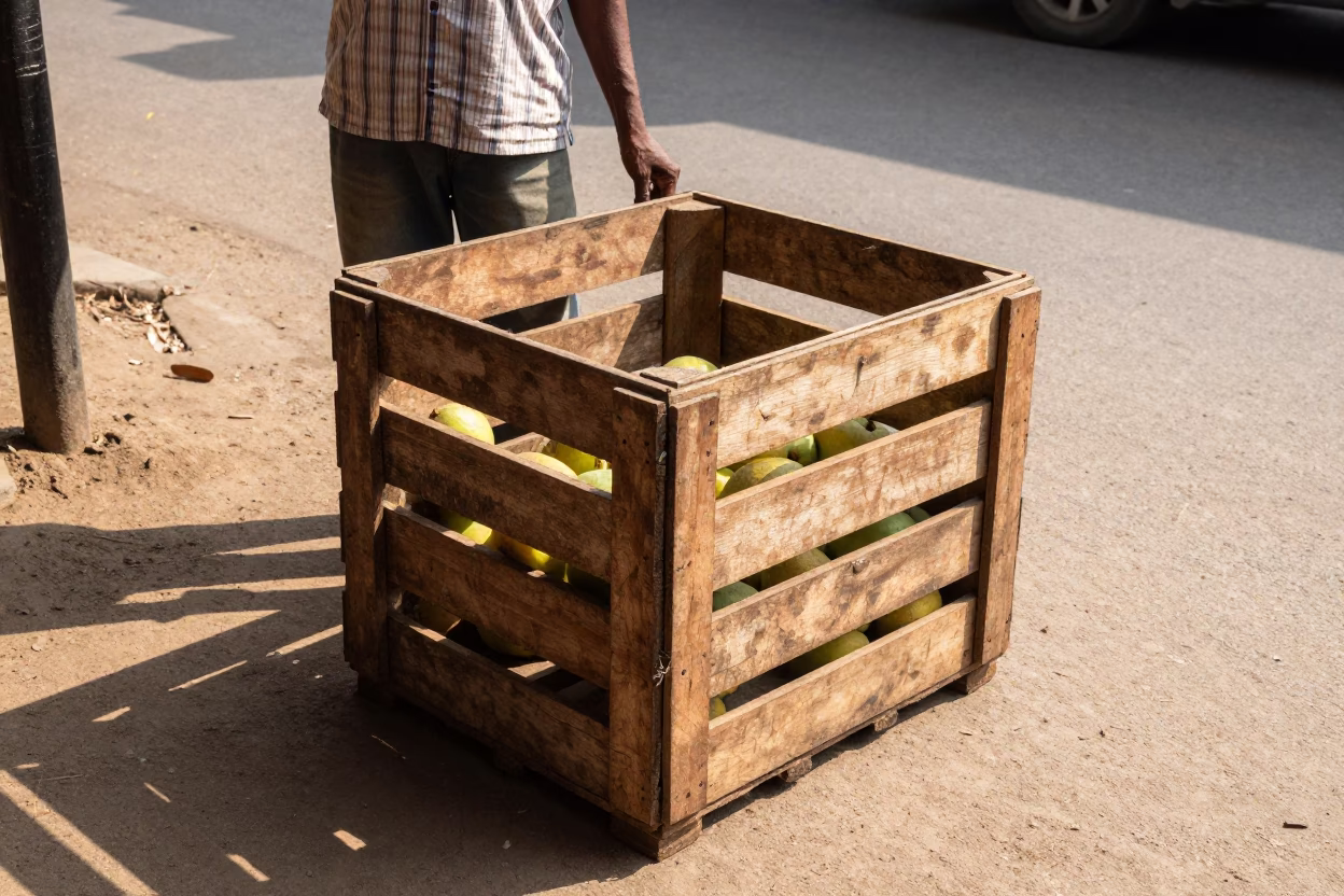 Wooden Crate in Chennai at The Early Afternoon Light in in Chennai, India